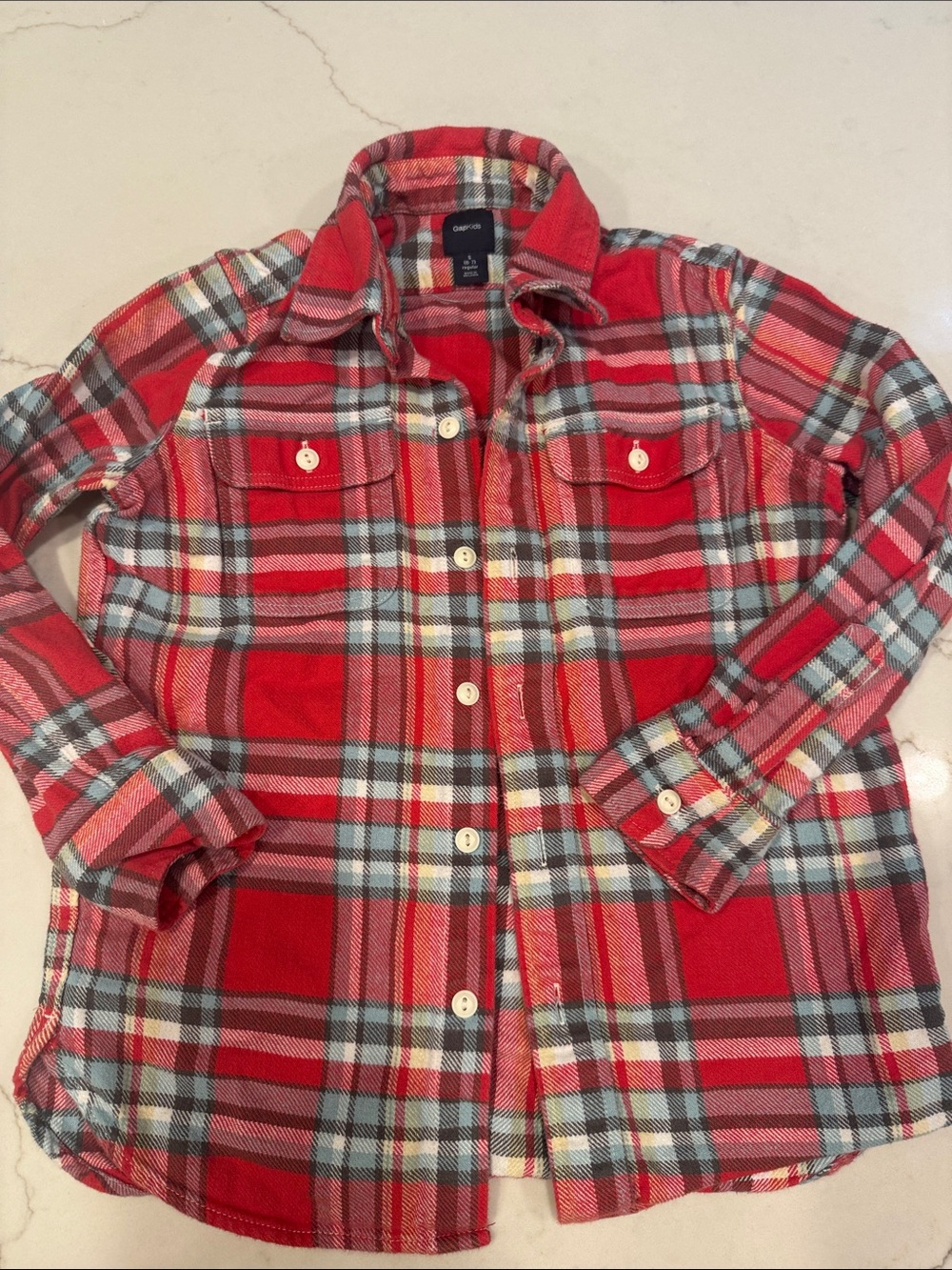 Gap Kids Red Multi-Color Plaid Button-Down Shirt